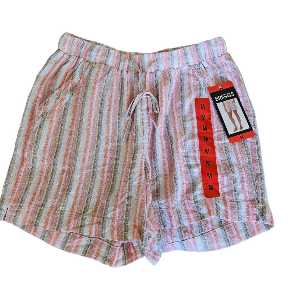 Briggs Pink Stripe Linen Womens Shorts NEW